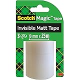 Scotch Invisible Tape, 3 Refill Rolls 19 mm x 25 m, perfect for schools, home and offices