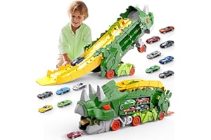 HALAYAYA Dinosaur Toys Truck Set Dinosaur Transforming Car Race Tracks Set With 8 Pcs Cars for Kids Toys Dinosaur Car Track for Kids Age 3 4 5 6 7 8 Year Old (green)
