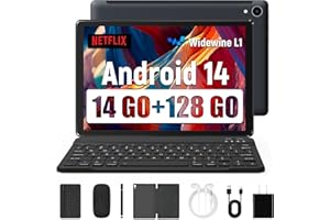 Yicty Tablette Android 14 avec Wi-FI 6 Octa-Core 14 GO RAM+128 GO ROM (Extensible Jusqu'à 1 to) Tablette Tactile avec Widevine L1 5000mAh 5MP+8MP Tablette 10 Pouces avec Clavier+Souris et Cas (Noir)