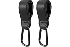 MELEBELLOT 2 Stück Kinderwagenhaken aus PU-Leder, Kinderwagenzubehör, universell einsetzbar, geeignet für Rucksäcke, Geldbörsen, Geldbörsen usw. (Schwarz)