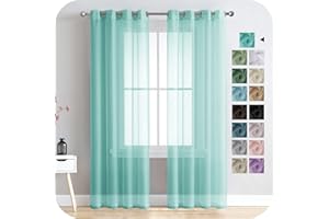 MRTREES Cortina para Ventana Dormitorio Translúcidas Visillos Paneles para Ventanas Sala para Niños Sala Comedor 2 Piezas 140×225cm Lago Azul