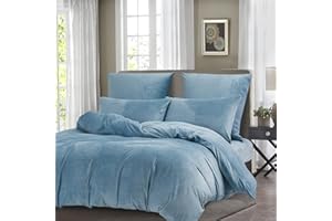 Boqingzhu Winter Bettwäsche 135x200cm Plüsch Blau Hellblau Biber Flanell Warm Kuschelig Flauschig Bettwäsche Teddy Fleece Samt Cashmere Touch Bettbezug 135x200cm mit Reißverschluss