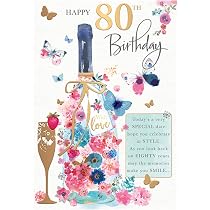 Biglietto Di Auguri Nigel Quiney Per 80° Compleanno Donna | Con Cesto Floreale E Finitura Glitterata | NQ-HS258