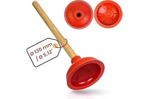 YOUR DAY MATE Ventouse universelle, Ø 130 mm de diamètre Ventouse pour évier, lavabo, toilette, uriNoir, douche, déboucheur à pression et dépression avec manche en bois de 36 cm, déboucheur salle de bain cuisine