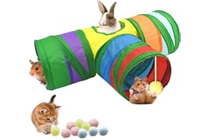GOBIUFY Guinea Pig Tunnels & Tubes Collapsible, 3 Way Tunnels Hides Toys, Hanging Tunnel For Small Animals,Portable Small Animal Hideout Hideaway Pet Toys Tunnel for Hamster,Rat,guinea pig (Rainbow, 19*17*2)