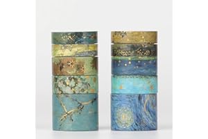 LGEGE 10 rouleaux Washi Tape Set esthétique, 30/15/10 mm de large, thème collecteur d'art, ruban de masquage japonais bloquant l'or pour scrapbooking, bricolage, emballage cadeau, bullet journal (3 m)