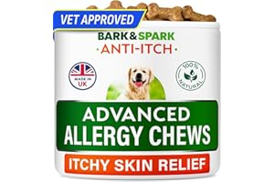 BARK&SPARK Dog Itch & Allergy Support Chews - Skin & Coat Supplement - Omega 3 Fish Oil -Itching & Paw Licking - Dry Skin & Hot Spots - 60ct - Pork