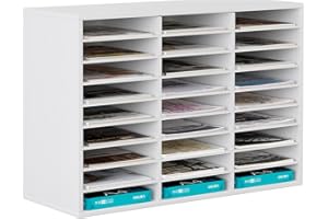 EasyPAG 27 Compartiments Bois Corbeilles à Courrier A4 Banette de Rangement Bureau Porte Revue Organisateur de Magazine Range Document Bannette Papier,Blanc