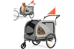 ‎FIXIMASTER Fiximaster 2-in-1 XXL Bicycle Trailer for Dogs, Foldable Dog Trailer with Roof Opening, Reflectors & Reflective Strips, Universal Bicycle Coupling, Height-Adjustable Push Handle