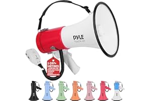 Pyle Mégaphone 50W-Haut-Parleur Portable avec Sirène Intégrée, Enregistrement, Bluetooth et AUX et Batterie Rechargeable, Mégaphone Porte-Voix avec Micro et Bandoulière