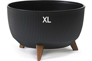 ‎MELTOM MELTOM Flower/Plant Bowl with Feet and Round Insert, Recycled, Eco, in Black, XL, 47 cm Diameter x 27 cm Height