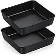 Herogo 9 Inch Baking Tin Set of 2, Square Deep Brownie Cake Tin with Non-Stick Coating, Stainless Steel Oven Cake Tray for Baking, Roasting, Wedding, Birthday, Non Toxic & Healthy, 25 x 5cm (Black)