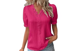 NQYIOS Womens Blouse, Women Summer Lace V Neck Plain Lace Elegant Shirt Fashion Solid Color Elegant Blouse Short Sleeve Comfy Soft Tee Women's Sweatshirts