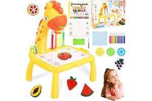 colmanda Projektor Zeichentisch Spielzeug, Zeichnungs Projektor Kinder, Zeichenprojektor Tisch mit 24 Mustern, Malprojektor Lernspielzeug Geschenk für Mädchen Jungen (Gelb)