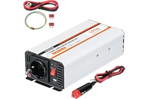 OUBOTEK Falownik 500 W / 1000 W, przetwornica napięcia 12 V na 230 V, czysty sinus, samochodowy przetwornik napięcia z przyłączem USB i gniazdami EU, do kampera, samochodu, solarnego