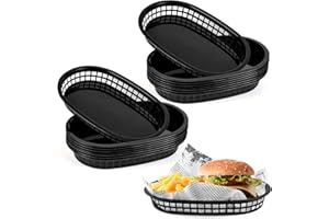 JJWNMLL cestas de comida, canasta ovalada de plástico reutilizable, cestas de comida para hamburguesas, sándwiches, papas fritas, barbacoas, picnics, fiestas ((27 * 17cm)‎-Negro 16pcs)