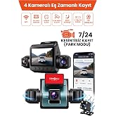 4 Kameralı Ara&ccedil; İ&ccedil;i Kamera Lcd Ekranlı 360&deg; 1080P HD Gece G&ouml;r&uuml;ş&uuml;, G Sensor, Park, D&ouml;ng&uuml; Kayıt WDR, Uygulama Kontrol