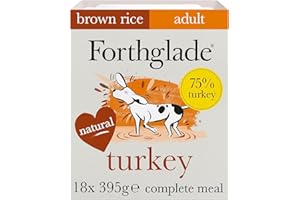 Forthglade Complete Natural Wet Dog Food - Turkey & Vegetables with Brown Rice (18 x 395g) Trays - Adult Dog Food 1 Year+
