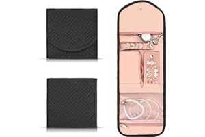 Tuaeccki Rotolo per Portagioielli Organizer per Gioielli da Viaggio per Donne Pieghevole Porta Gioielli da Viaggio Rotolo Porta Gioielli per Anelli Orecchini Collane Orologi Bracciali, Nero Piccolo