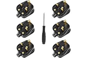 KEAGAR UK Plugs with 13 AMP Fused, 3 pin Mains Plug with Cord Grip Rewireable Heavy Duty Electrical Plug, Rubber Composite Plug, 6 Pack (Black)