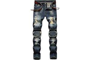 AIYINO Mens Biker Jeans Ripped Regular Straight Leg Stylish Denim Jeans All Waist
