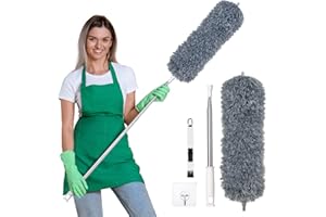 Vicloon Plumeau Poussière,Plumeau Télescopique,Plumeau Microfibre avec Poignée en Acier Inoxydable,Plumeau Lavable Parfait pour Éliminer la Poussière chez Vous ou dans Votre Voiture (Gris foncé)