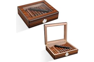 CIGARLOONG Zigarren Humidor aus Zedernholz mit Hygrometer und Luftbefeuchter für bis zu 20-25 Zigarren（M）