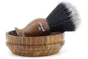 Haryali London Juego de brochas de afeitar de pelo sintético y cuenco de jabón, elegante kit de afeitado vintage para hombres, cerdas veganas ecológicas y juego de afeitado de madera duradero