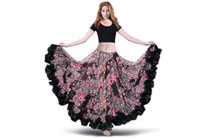 ROYAL SMEELA Danza del Ventre Femminile Gonna in Chiffon Voile Maxi Gonna Completa Stile Tribale Gonne Flamenco Vestito Boemo 360/720 Gradi Abiti da Ballo Floreali Classici