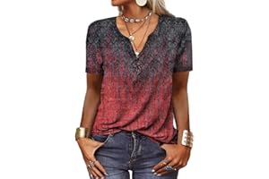 GRMLRPT Koszulka z dekoltem w serek bluzki z długim rękawem dla kobiet tunika z nadrukiem topy luźna bluzka damskie bluzy podstawowe tuniki top jesienny (wielokolorowy, S)