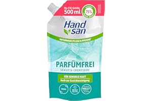 ‎HAND SAN Hand san Cremeseife parfümfrei Nachfüllbeutel | parfüm-, seifen und farbstofffrei | Händewaschen & Gesichtsreinigung | Rezeptur ohne Mikroplastik | pH-hautneutral & vegan | 500ml