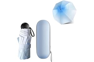 JIGUOOR Folding Travel Umbrella,Mini Small UV Compact Windproof Strong Portable Pocket Black Umbrella with Capsule Case for Men Women, Fast Dry