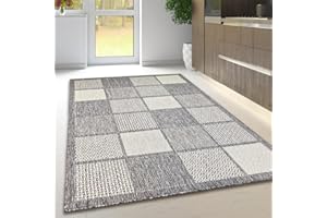 Viva Rugs Non Slip Rug Kitchen Living Room Fat Weave Check Carpet Small Large Runner Mat (160x225cm - 5'3''x7'4''ft, Grey Checkered)