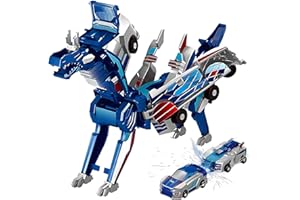 Eclipto Magnetic Dragon Transforming Toy Cars, 2 in 1 Magnetic Cars Collision Transform into Dino Toys, Transformation Cars with Crash and Transform Feature Party, Toys for Boys Girl (Blue)