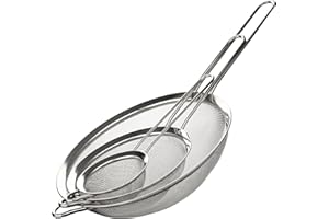 Galvog® 3Pc Stainless Steel Sieve and Strainer Sifter Set | 8cm, 14cm, 20cm Fine Mesh Strainers with Handle | Easy to Use & Wash - for Cooking Baking Rinsing & Washing