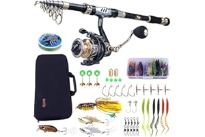 Yun Nong Telescopic Fishing Rod and Reel Combo-Carbon Fiber Saltwater & Freshwater Spinning Rod Set with 13+1 Shielded Bearings BB Reel,Travel Fishing Kit