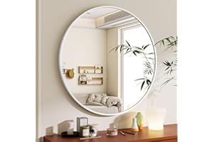 ‎BEAUTYPEAK BEAUTYPEAK 60 cm Runder Spiegel in Weiß, Rund Dekorativer Wandspiegel mit Aluminiumrahmen, Bruchsicherer Badezimmer Spiegel zum Aufhängen und Anlehnen, Wandspiegel für Schlafzimmer, Bad, Wohnzimmer