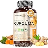 Curcuma Bio con Piperina e Zenzero, 365 Curcuma Capsule Vegan Alto Dosaggio (per 1 Anno) Curcuma e Piperina con Zenzero Biolo