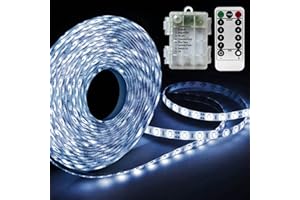 Homeleo 3M 90LED Battery Powered LED Strip Lights, White Waterproof Remote LED Light Strip for Riding at Night Party Camping Tent Hurricane Emergency Christmas Parade Costume Birthday Bedroom Decor