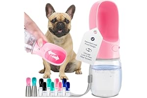 MalsiPree Portable Dog Water Bottle - Leak-Proof Bottles with Dog Bowls - Puppy Accessories Dog Water Dispenser - Drinking Water for Walking, Hiking, Travelling - Food Grade Plastic - 350ml, Pink