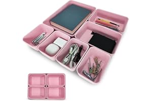 Cbilzxer Organizer Cassetti Scrivania, 7Pcs Vassoio Portaoggetti in Feltro, Divisori Separatori Cassetti Organizzatori in Feltro Impilabili per Scrivania Ufficio Cucina Bagno Trucco Armadio (Rosa)