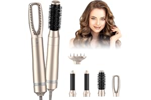 LULUANPING Heißluftbürste Air Styler Set, 5 in 1 Warmluftbürste Haarstyler, 1000W Rundbürstenföhn, Lockenstab Automatisch, Haarglätter Bürsten, Massagebürste für Haar Styling, Geschenke Set für Damen (Gold)