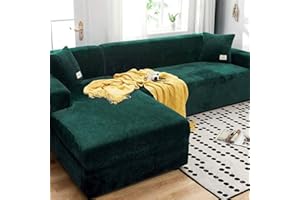 LINGKY Sofabezug Ecksofa L Form Stretch Samt Sofa Überzug Universal Couchbezug Für 1/2/3/4 Sitzer Waschbar Sofa Überwürfe (L Form Ecksofa Erfordert Zwei) - Sofabezug 4 Sitzer, Dunkelgrün