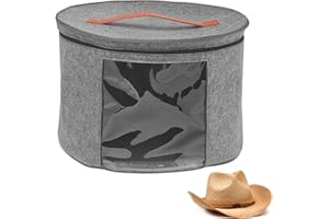 DYOUen Hat Boxes Hat Storage Box Felt Round Hat Box Foldable with Carry Handle and Clear Window for Wardrobe Organization, Travel,Dustproof (grey)