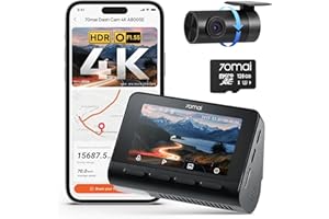 70mai Dash Cam 4k A800SE - Caméra Voiture Double (4K UHD Avant + 1080P arrière) avec GPS, Wi-FI, Carte SD 128GB, Ouverture F1.55, Vision Nocturne, ADAS, écran IPS 3", Surveillance stationnement 24/7