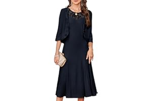 GRACE KARIN Women 2-Pieces Set Dress Sequined Round Neck Sleeveless A Line Dress + Cropped Cardigan Two-Piece Set