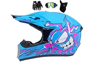 MTQCBDHY Kid Motocross Helmet, With Goggles Mask Gloves, Youth Motorbike Helmet, Full-Face Off Road MX Motorcycle Helmet Dirt Bike ATV Scooter MTB BMX Downhill Quad Bike Enduro Racing Helmet