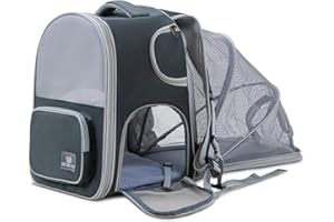 ALLSOPETS Mochila Gatos Mochila para Perros Expandible y Plegable Transportin Perro Pequeño con Arnés Interno Mochila Perro Carga Máxima 10kg Ideal para Viajes, Verde