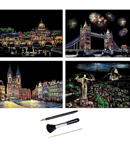 Nacnic Set 3 Feuilles à Gratter – Art Scratch Paris, Londres, Florence – 40,5 X 28,5 Cm – Loisir Créatif Adulte & Enfant