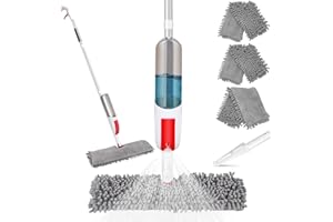 Myiosus Balai Serpillère Vaporisateur, Microfibre Balai Pulvérisateur avec 3 Tampons Lavables et 530ml Reservoir, Balai Spray 360° Rotation, Serpillere pour Nettoyage de Sols